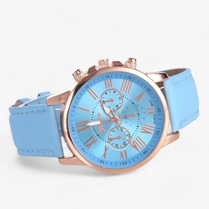 Luxury Waterproof Women's Watch with Leather Strap - Camille-Light blue-The Livary