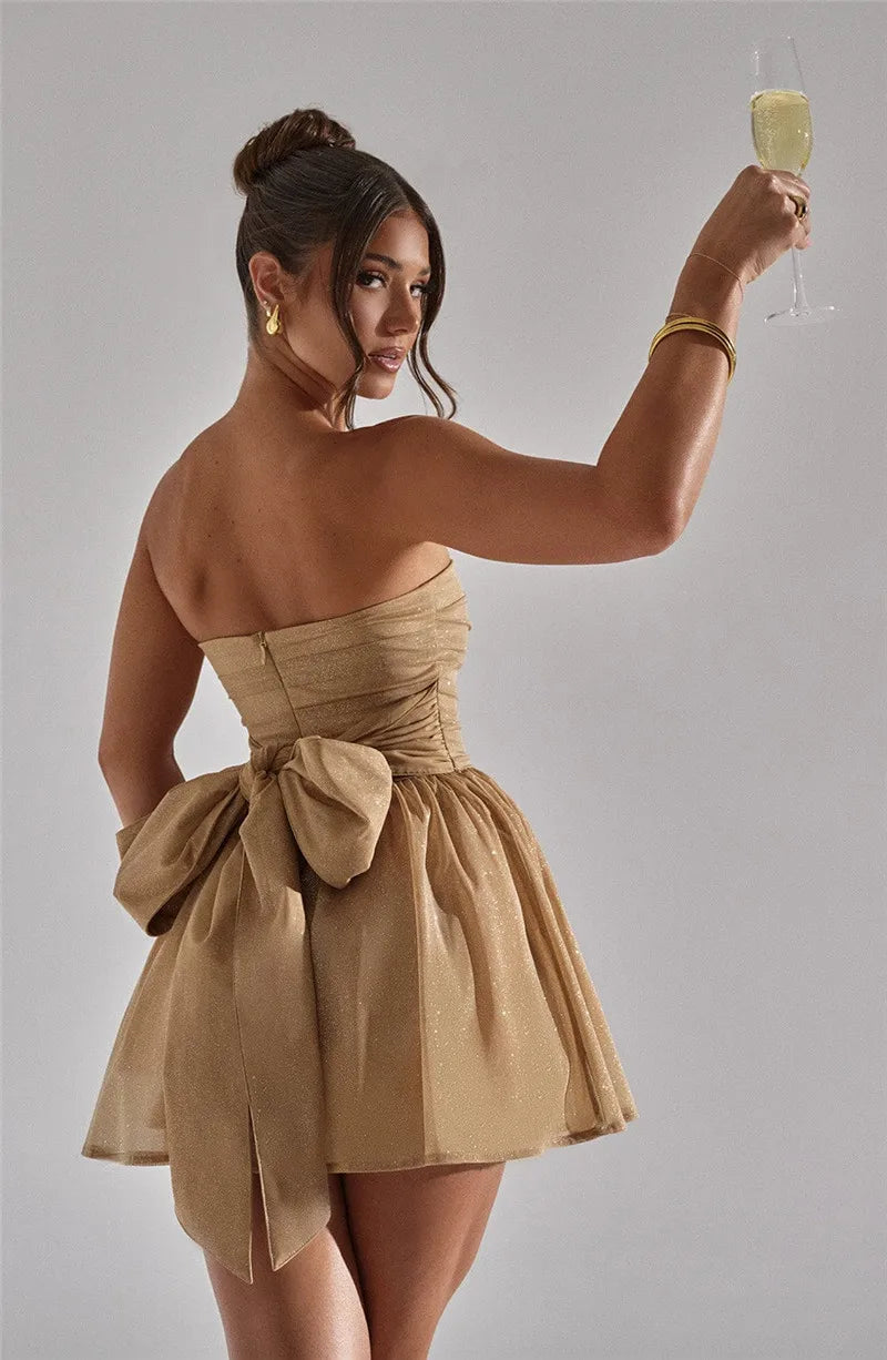 Sparkling mini dress for special occasions – Alina-Khaki-S-The Livary