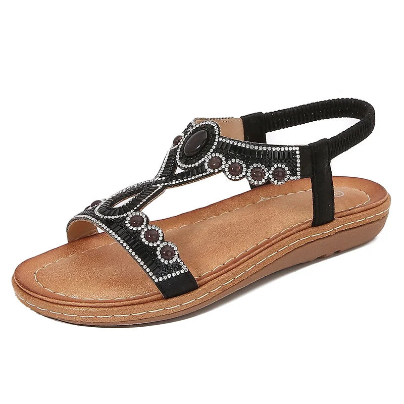 Fashionable women's sandals with rhinestones and glitter – summer shoes for parties and leisure.-Silver-3.5-The Livary
