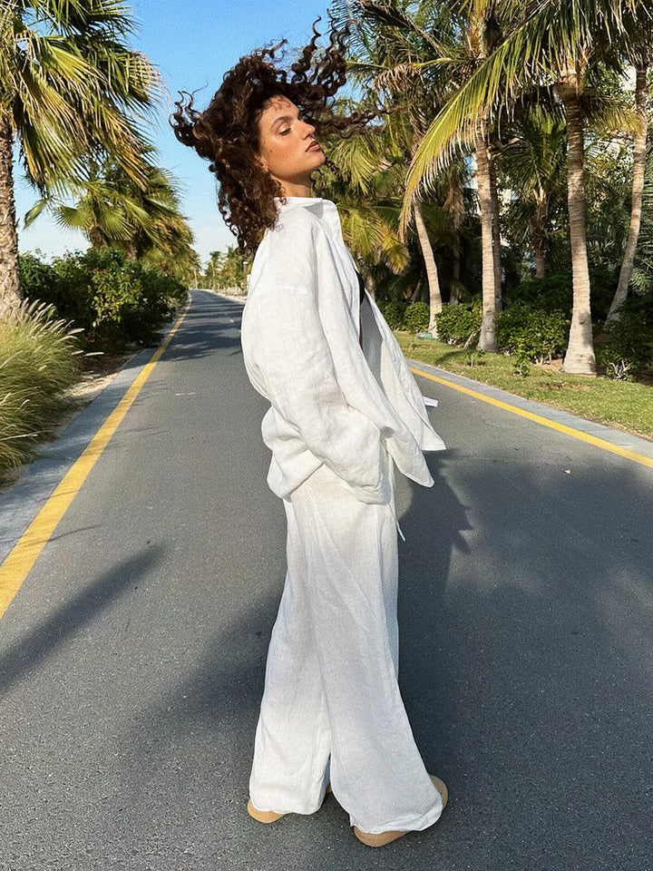 Ladies Summer Two-Piece Trouser & Top – Léonie-White short-S-The Livary