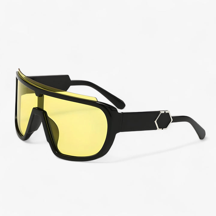 Oversized Monoblock Wraparound Sunglasses – Auron-Black Yellow-The Livary