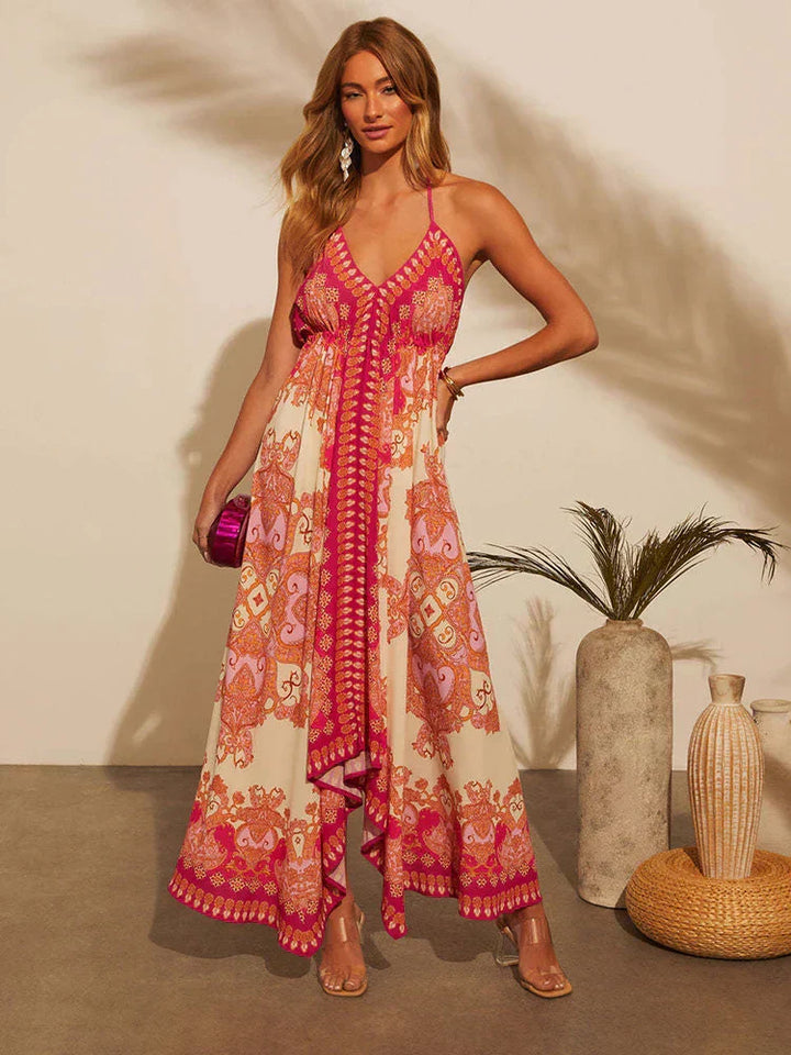 Airy & Stylish Boho Maxi Dress with Halterneck for Women – Naya-Red-S-The Livary