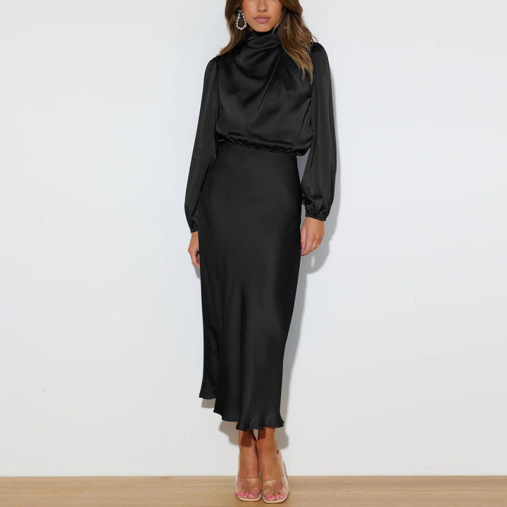Luxury Satin Dress - Evelina-Black-S-The Livary