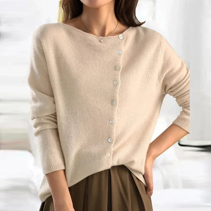 Fashionable Sweater with Stylish Button Closure - Elisa-S-Cream-The Livary