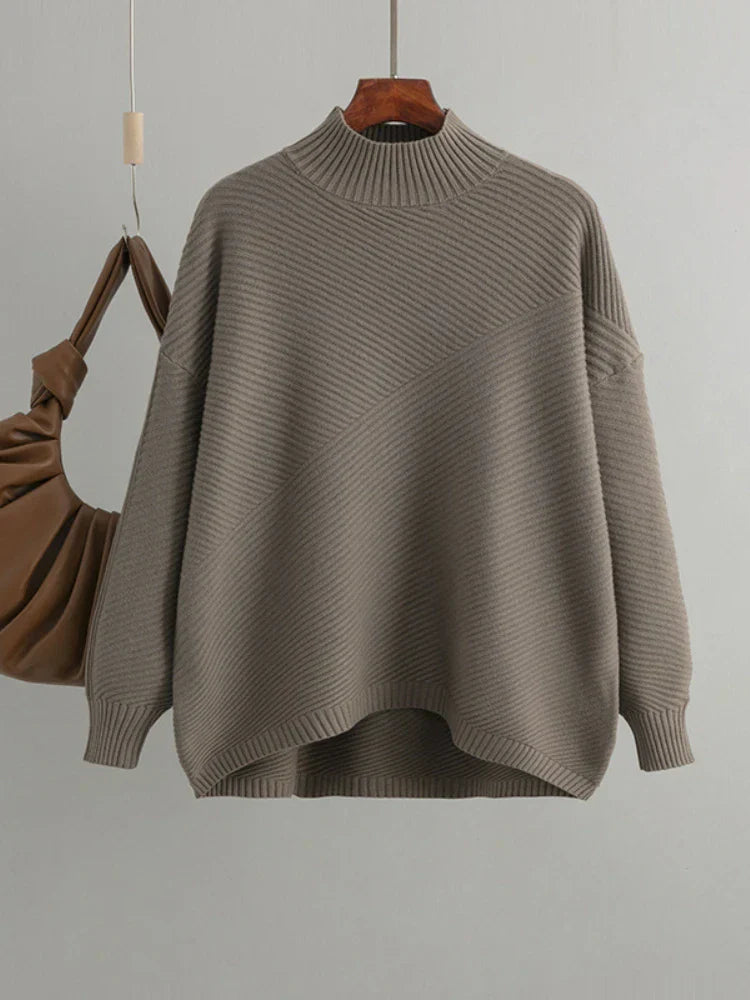 Classic Knitted Women's Sweater - Evelina-Light brown-The Livary
