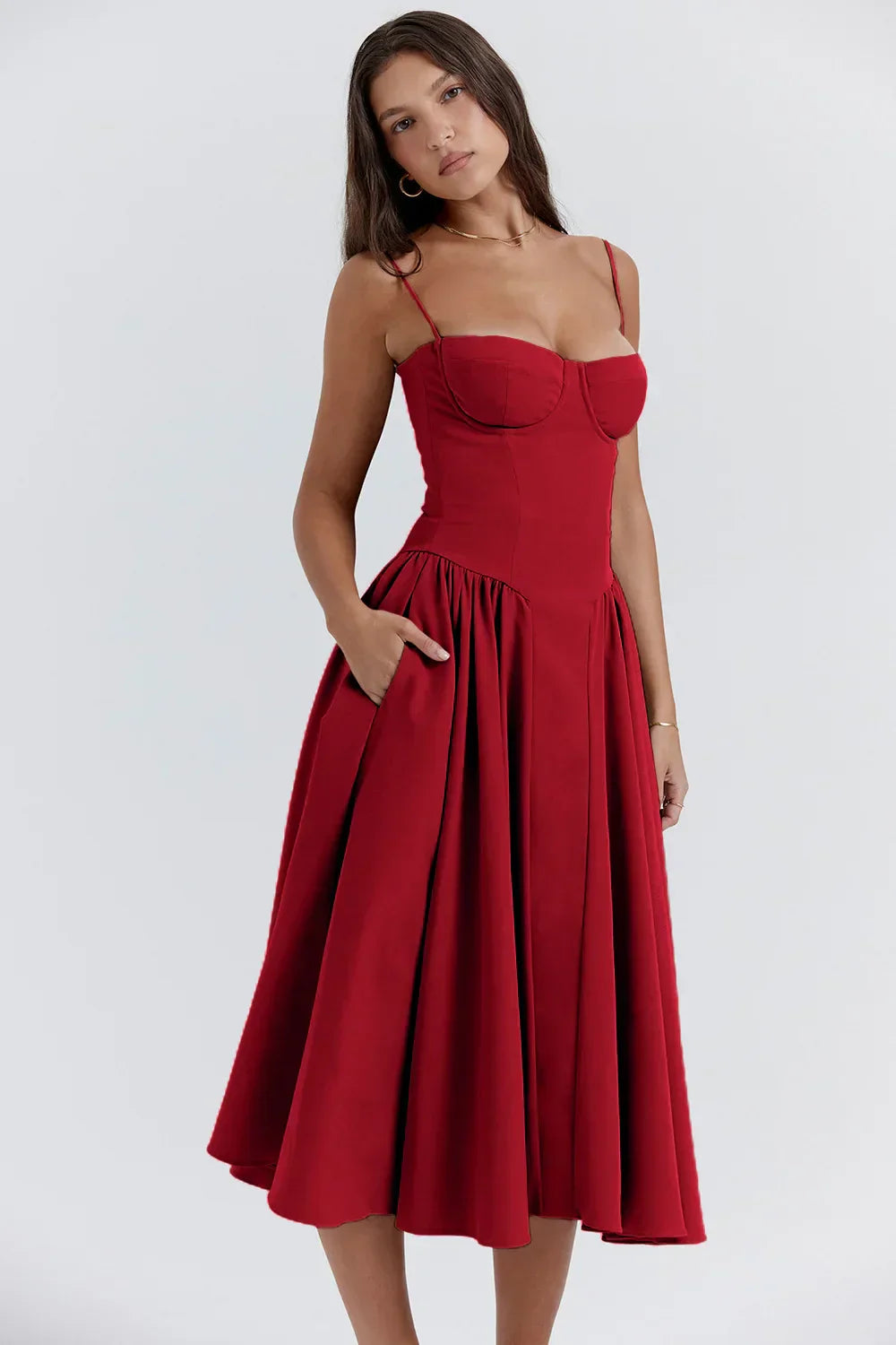 Stylish ladies' summer dress with spaghetti straps & waist corset – Mira-Blue-S-The Livary