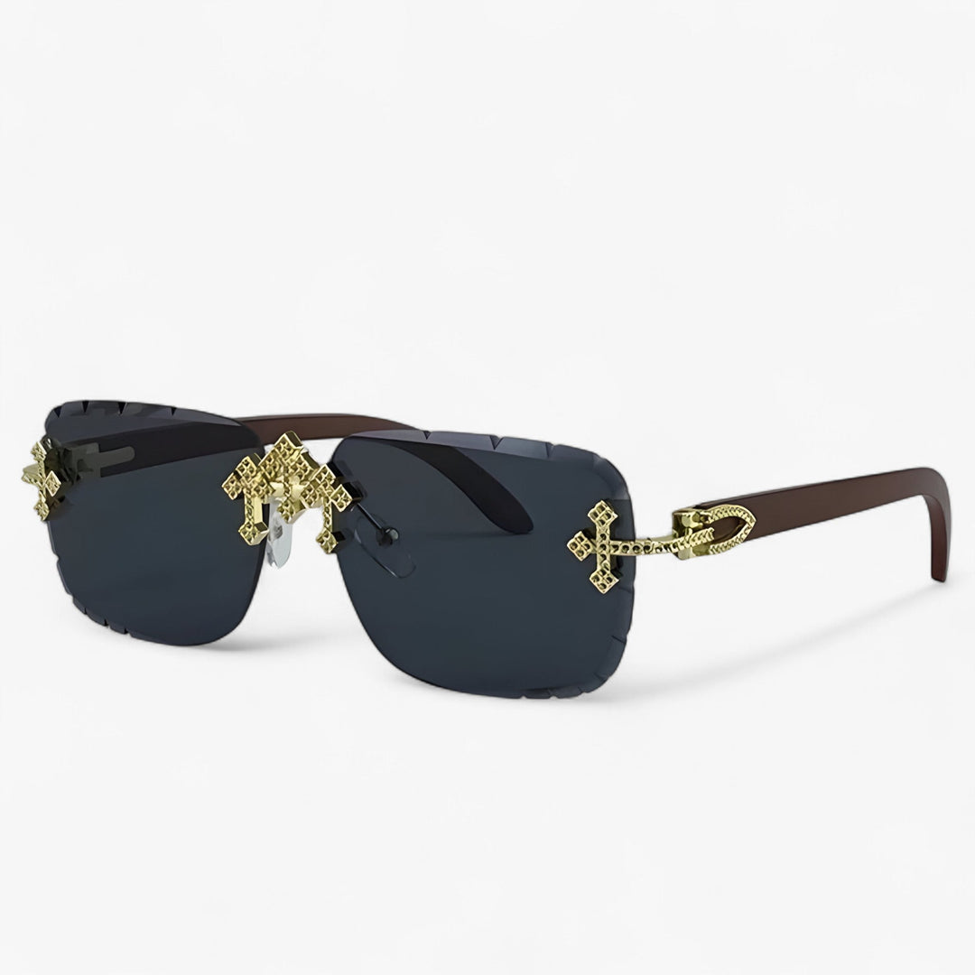 Rimless Steampunk sunglasses with metal accents – Nirex-Light brown-The Livary