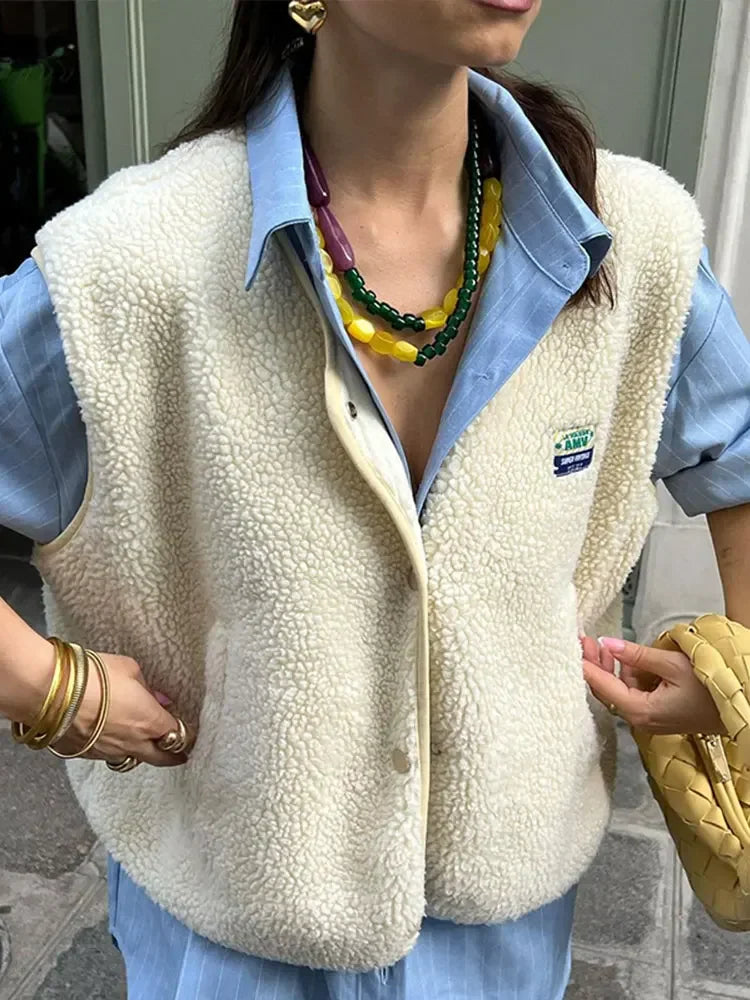 Warm & Comfortable V-neck Gilet for Women - Alina-White-The Livary