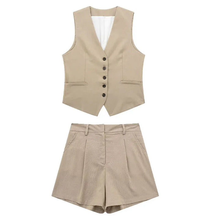 Two-piece summer outfit with vintage top – Amaya-Beige-XS-The Livary