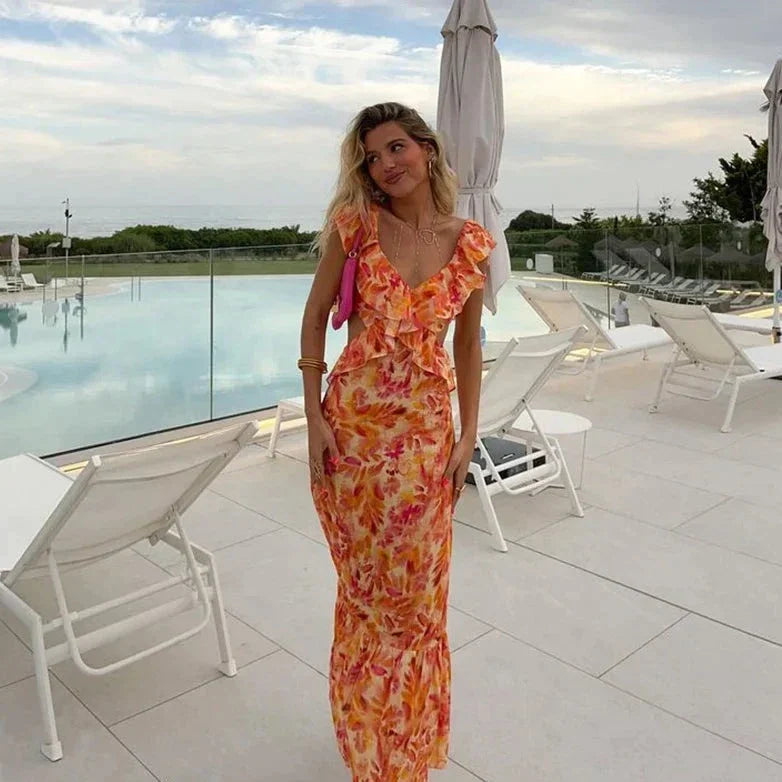Boho Dress with Print and Ruffles - Samantha-XS-The Livary