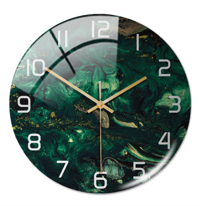 Stylish Wall Clock with Marble Texture - MarbleTime-Dark Green-The Livary
