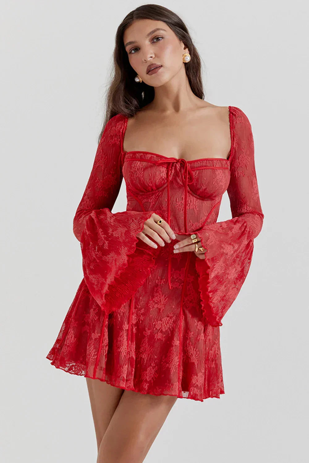 Playful lace mini dress with long sleeves – Arielle-Black-S-The Livary