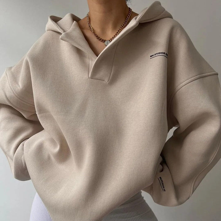 Trendy Oversized Ladies Hoodie with Hood - Luna-Beige-S-The Livary