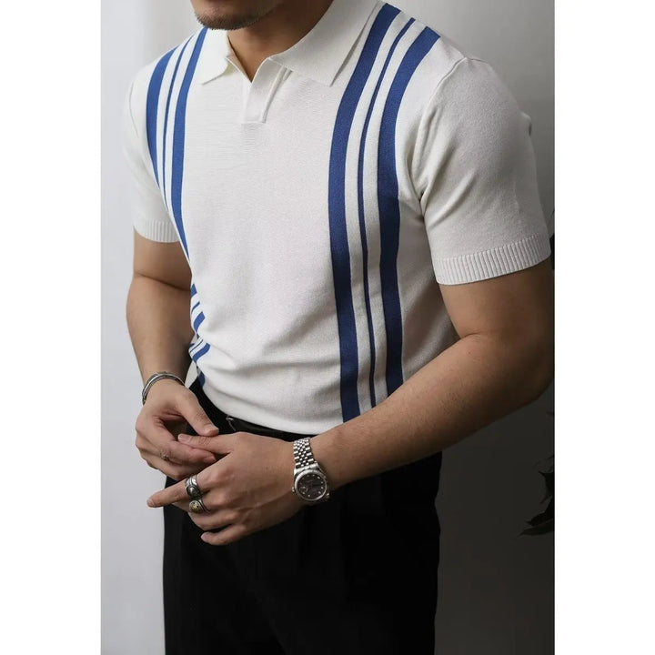 Slim Fit Men's Polo Shirt with Zip – Fabrizio-White Striped-S-The Livary