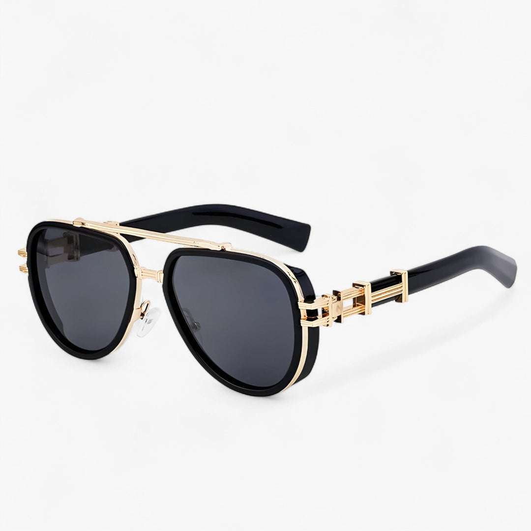 Oversized steampunk sunglasses with polarized lenses – Arclight-Black Gold Grey-The Livary