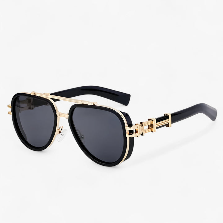 Oversized steampunk sunglasses with polarized lenses – Arclight-Black Gold Grey-The Livary