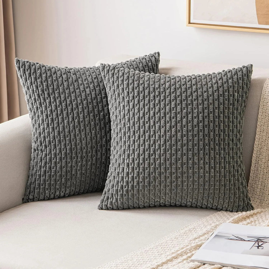 Corduroy Cushion Covers with Boho Style – Velvia-Dark grey-40x40CM-The Livary