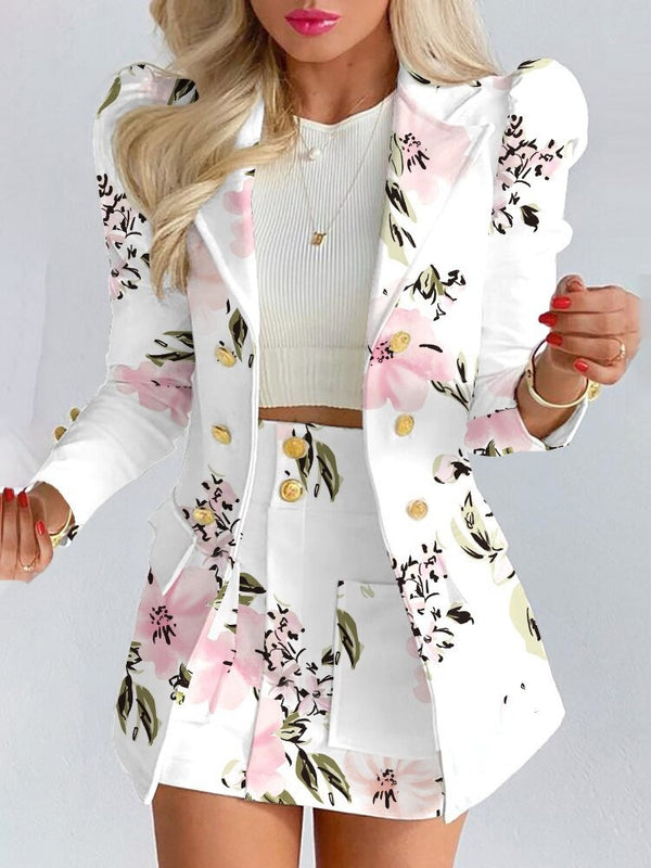 Blazer Skirt Set for Women – Stylish & Versatile – Thalia-White/Flowers-S-The Livary