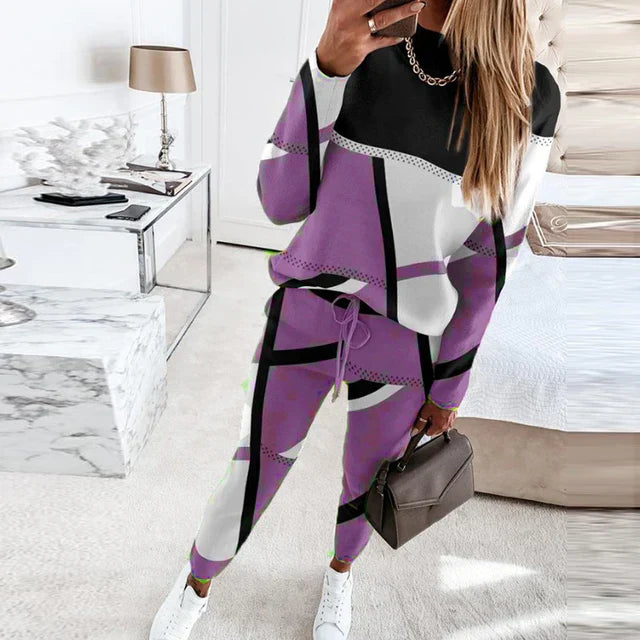 2-piece Set with O-neck and Long Pants - Sophie-Purple-S-The Livary