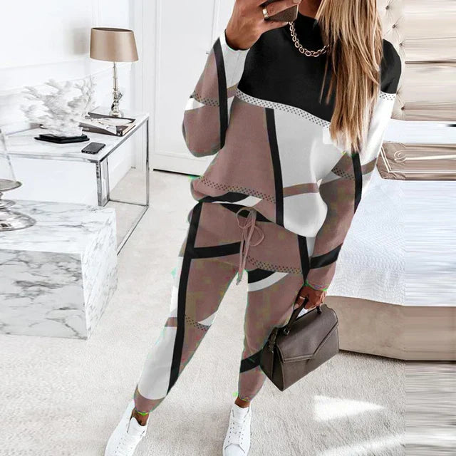 2-piece Set with O-neck and Long Pants - Sophie-Beige-S-The Livary