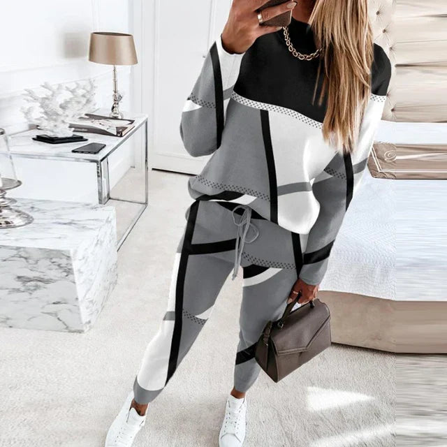 2-piece Set with O-neck and Long Pants - Sophie-Grey-S-The Livary