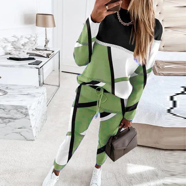 2-piece Set with O-neck and Long Pants - Sophie-Green-S-The Livary