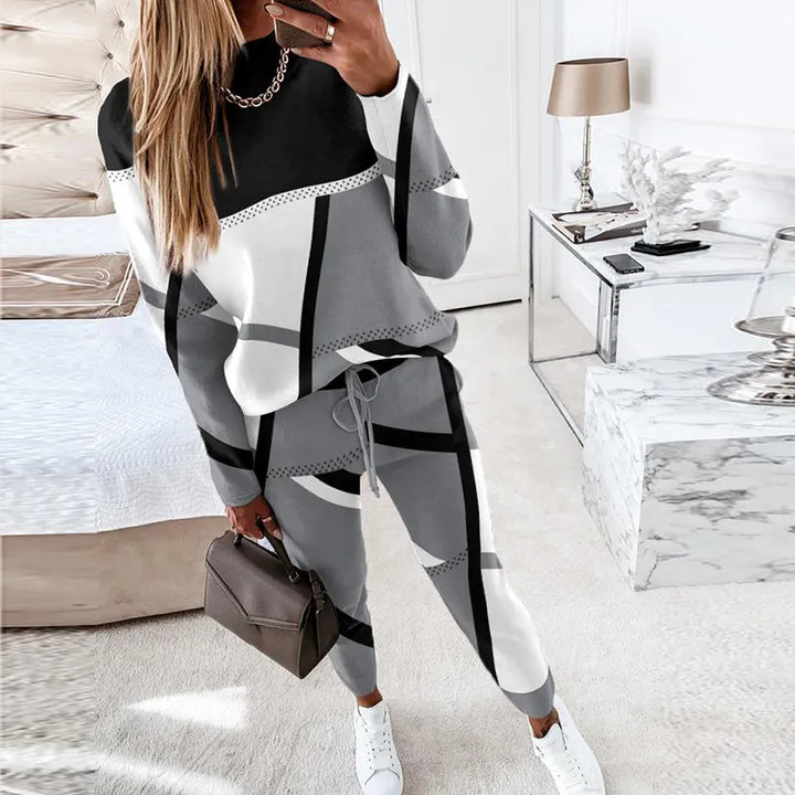 2-piece Set with O-neck and Long Pants - Sophie-Grey-S-The Livary