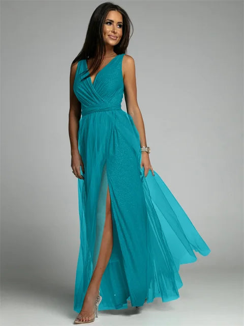 Stylish V-Neck Dress - Mindy-Blue-S-The Livary