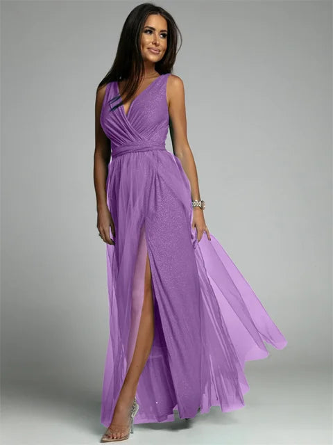 Stylish V-Neck Dress - Mindy-Purple-S-The Livary