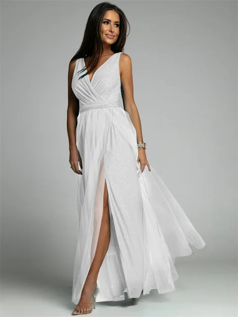 Stylish V-Neck Dress - Mindy-White-S-The Livary