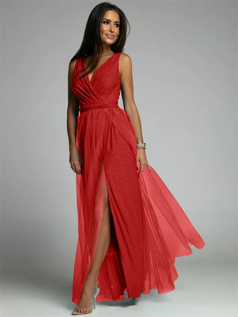 Stylish V-Neck Dress - Mindy-Red-S-The Livary