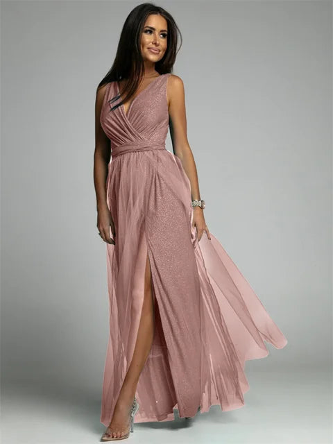 Stylish V-Neck Dress - Mindy-Rosé-S-The Livary