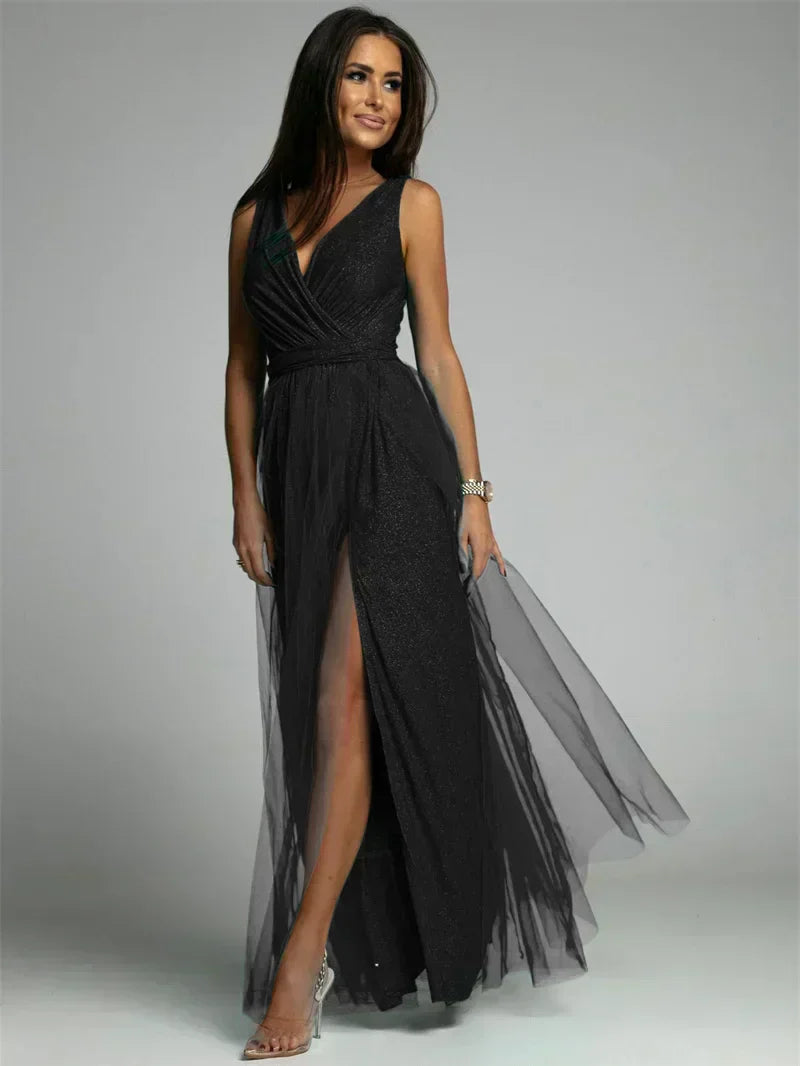 Stylish V-Neck Dress - Mindy-Black-S-The Livary