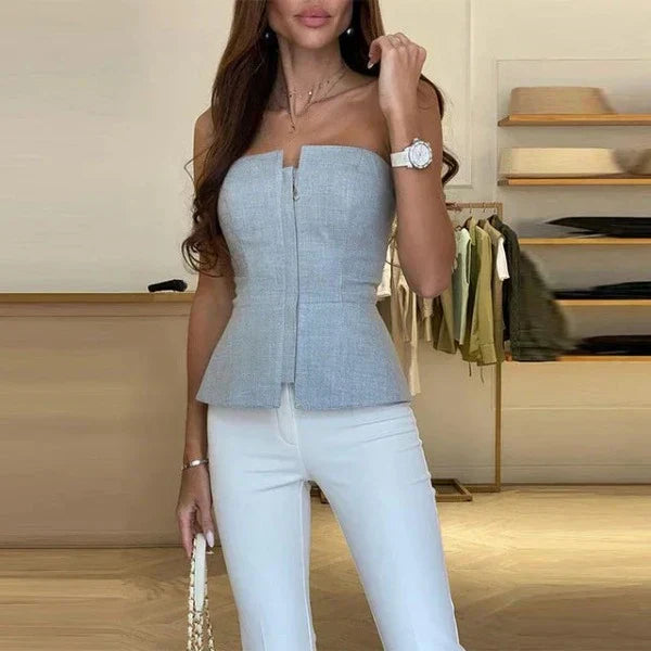 Ladies' tank top with round neck made from breathable material – Malia-Grey-S-The Livary