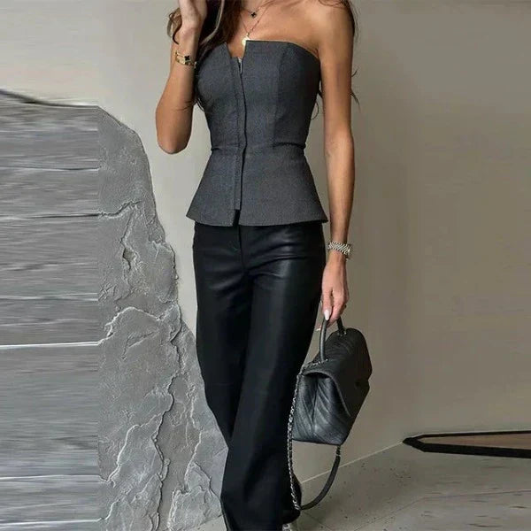 Ladies' tank top with round neck made from breathable material – Malia-Black-S-The Livary