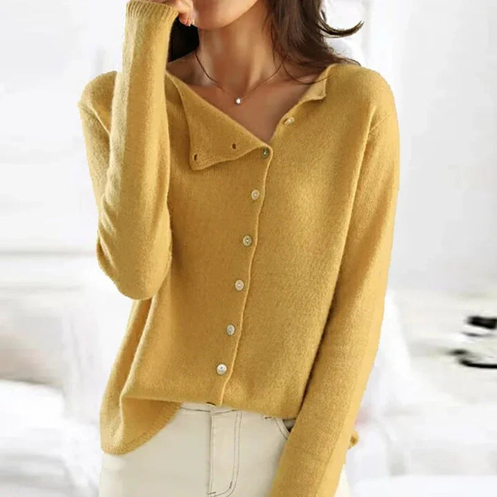 Fashionable Sweater with Stylish Button Closure - Elisa-S-Yellow-The Livary