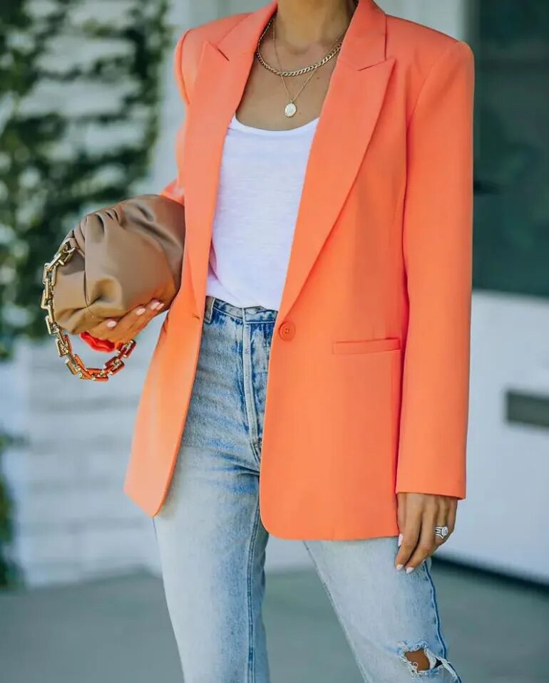 Stylish Women's Blazer - Emilia-Orange-S-The Livary