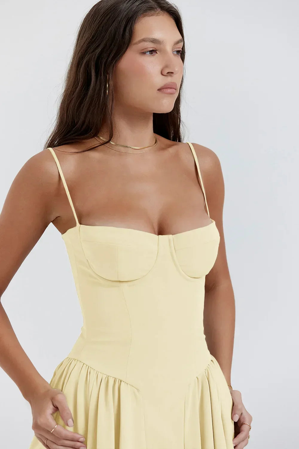 Stylish ladies' summer dress with spaghetti straps & waist corset – Mira-Blue-S-The Livary