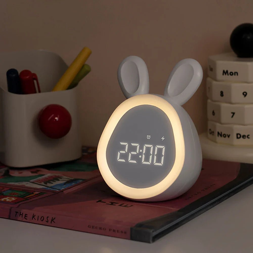 Rabbit-shaped children's alarm clock with LED night light - BunniGlow-Pink-The Livary