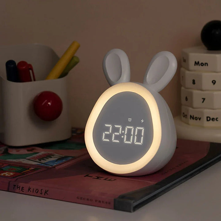 Rabbit-shaped children's alarm clock with LED night light - BunniGlow-Pink-The Livary