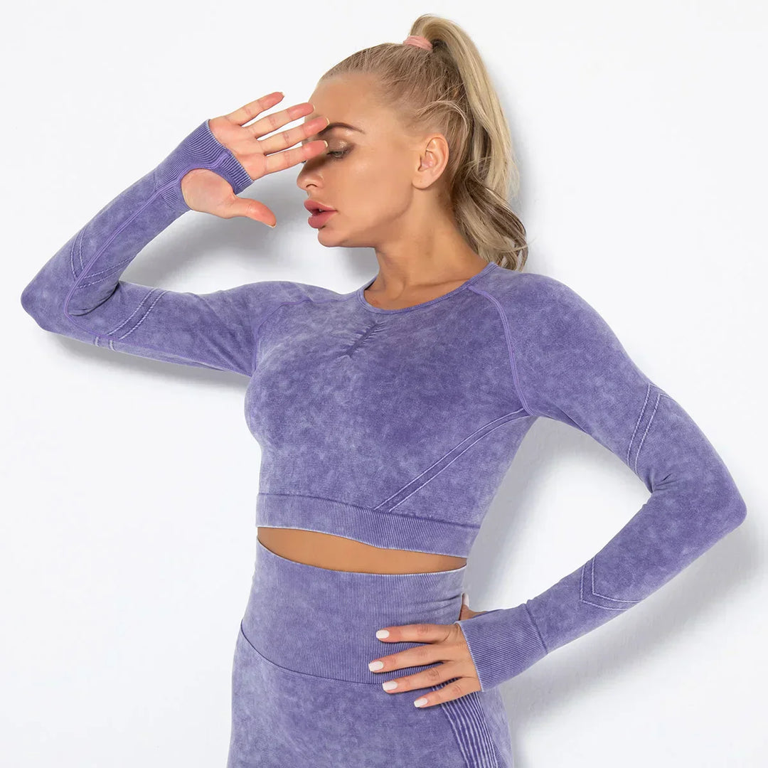 Seamless Women's Yoga Set with Cropped Top - Nova-Bordeaux red-S-The Livary