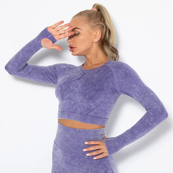 Seamless Women's Yoga Set with Cropped Top - Nova-Bordeaux red-S-The Livary