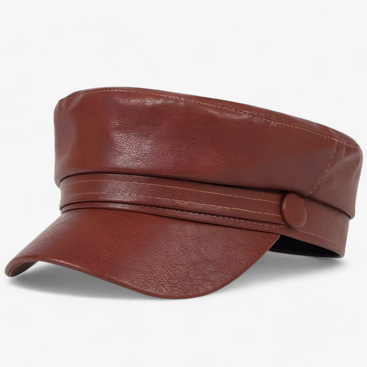Octagonal women's flat cap made of PU leather – Valence-Brown-The Livary