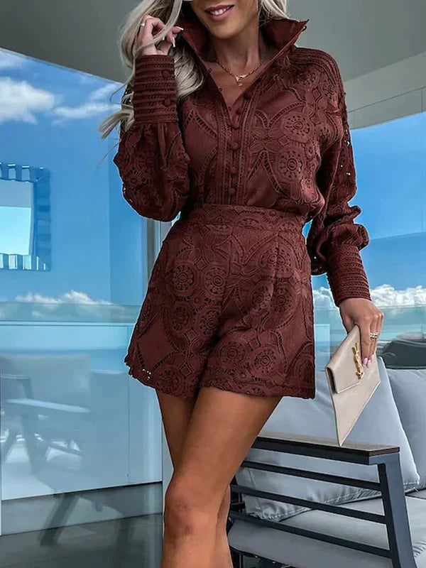 Two-piece lace set for women for summer – Mira-Brown-S-The Livary