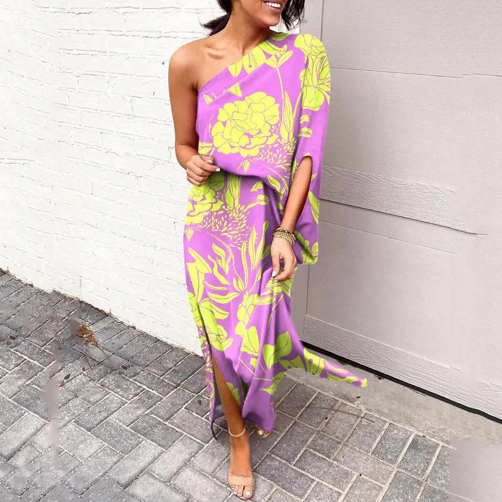 Dress with Diagonal Shoulder Line - Mila-Purple-S-The Livary