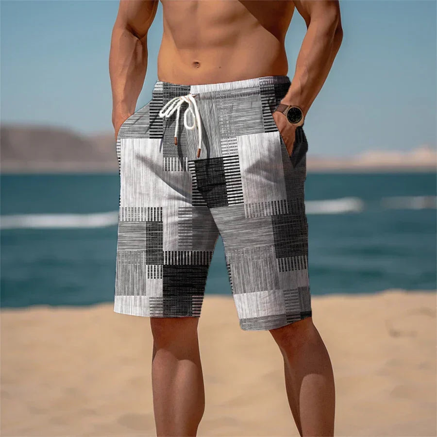 Men's Beach Shorts Cotton 3D Print Breathable Summer Look - Jamal-Minimalist melange grey-S-The Livary