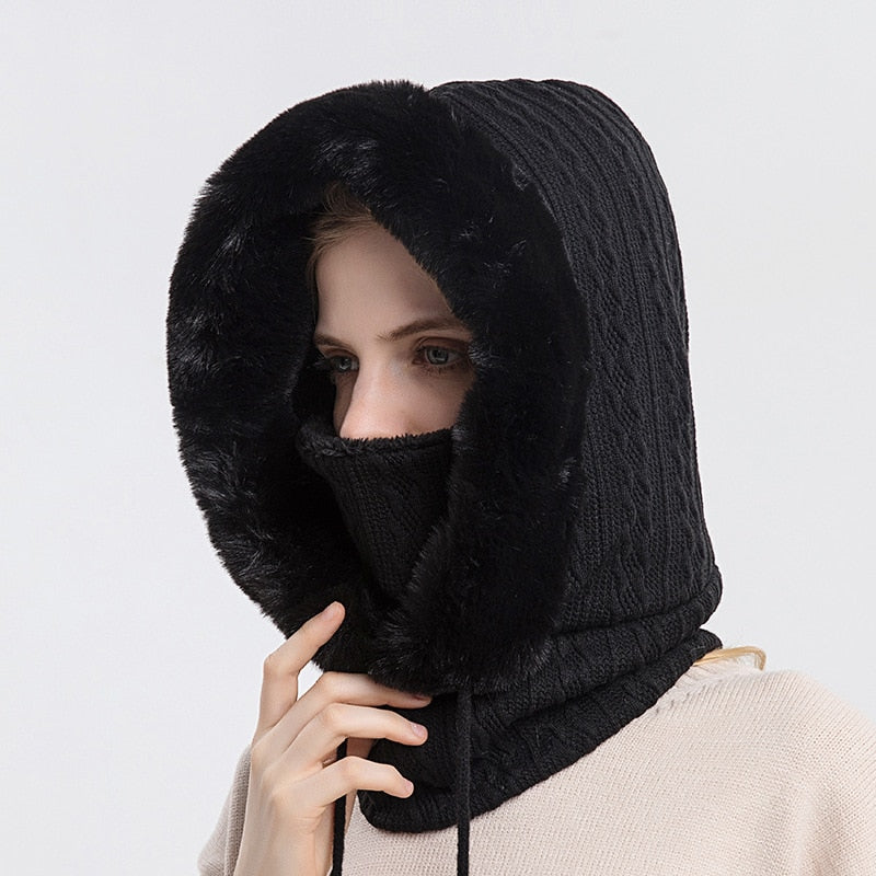 3-in-1 Winter Scarf and Hat for Women - Isabella-Black-The Livary