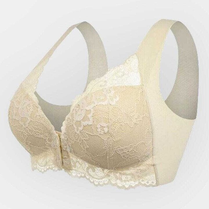 Seamless lace sports bra with front closure - Mireya-Beige-M-The Livary