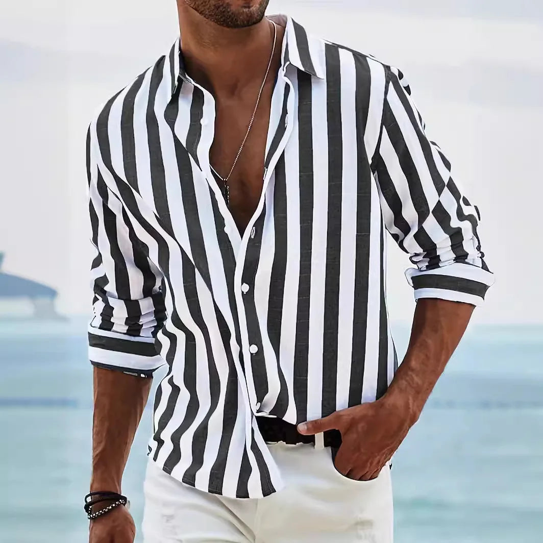 Striped summer shirt made of cotton and linen for men - Moritz-Black-S-The Livary
