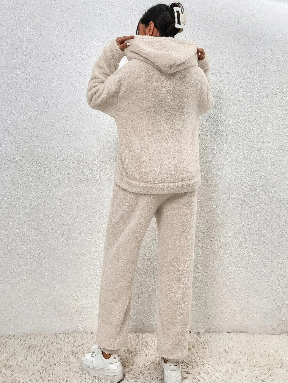 Ultra-Comfortable Teddy Loungewear with Hood - Lana-White-XS-The Livary